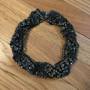 J.Crew Statement Necklace chunky twisted chains gunmetal rhinestones